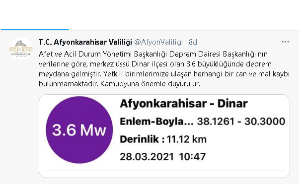 Valilikten deprem açıklaması